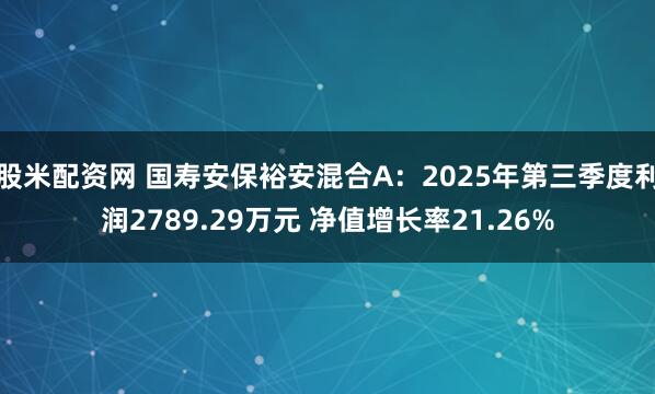 股米配资网 国寿安保裕安混合A：2025年第三季度利润2789.29万元 净值增长率21.26%